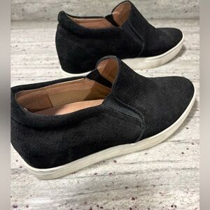 Black Suede Slip-On Wedge Sneakers